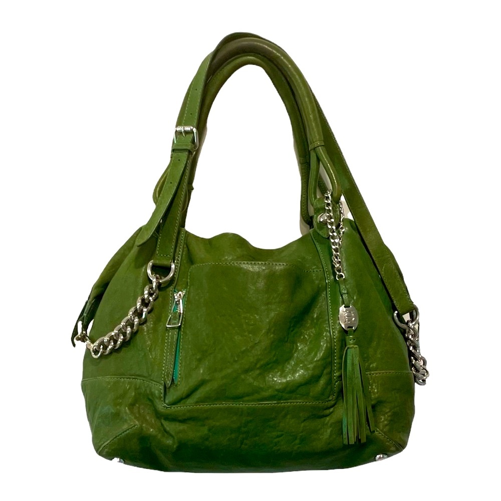Olivia Harris Green Lambskin Pebbled Leather Handbag